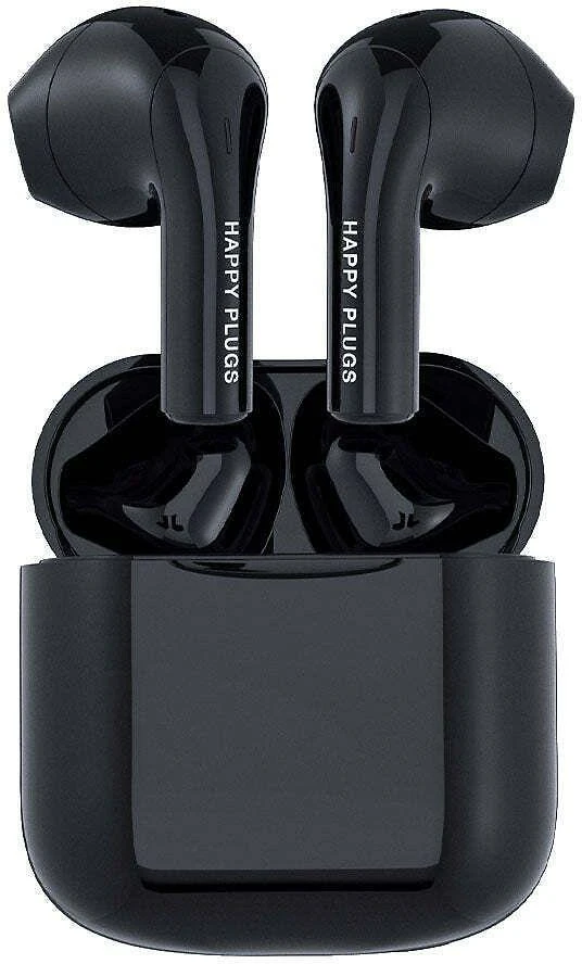 Happy Plugs Joy juodos belaidės ausinės dėkliuke