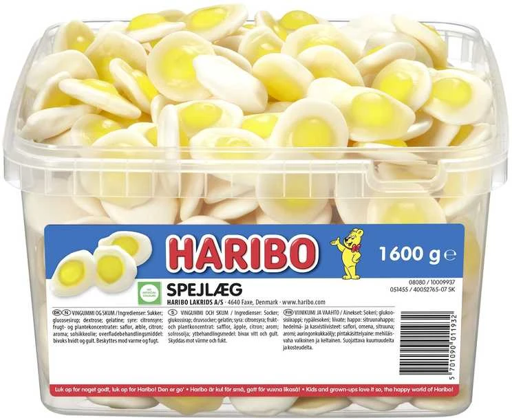 Haribo Spejlæg 1,6kg i plastbøtte