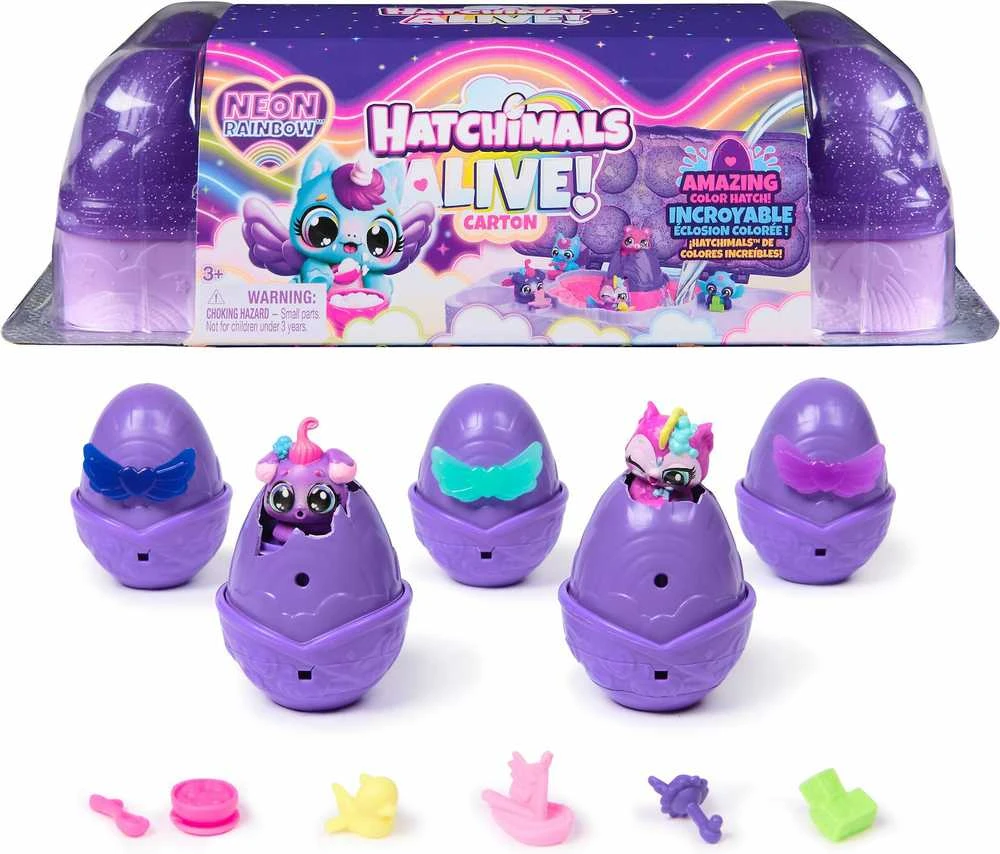 Žaislinių figurėlių rinkinys Hatchimals Alive Neon Rainbow Carton