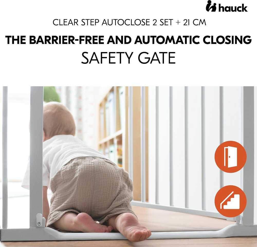 Hauck Clear Step Autoclose 2 -turvaportti, 75 - 80 cm, valkoinen + 21 cm jatkopala