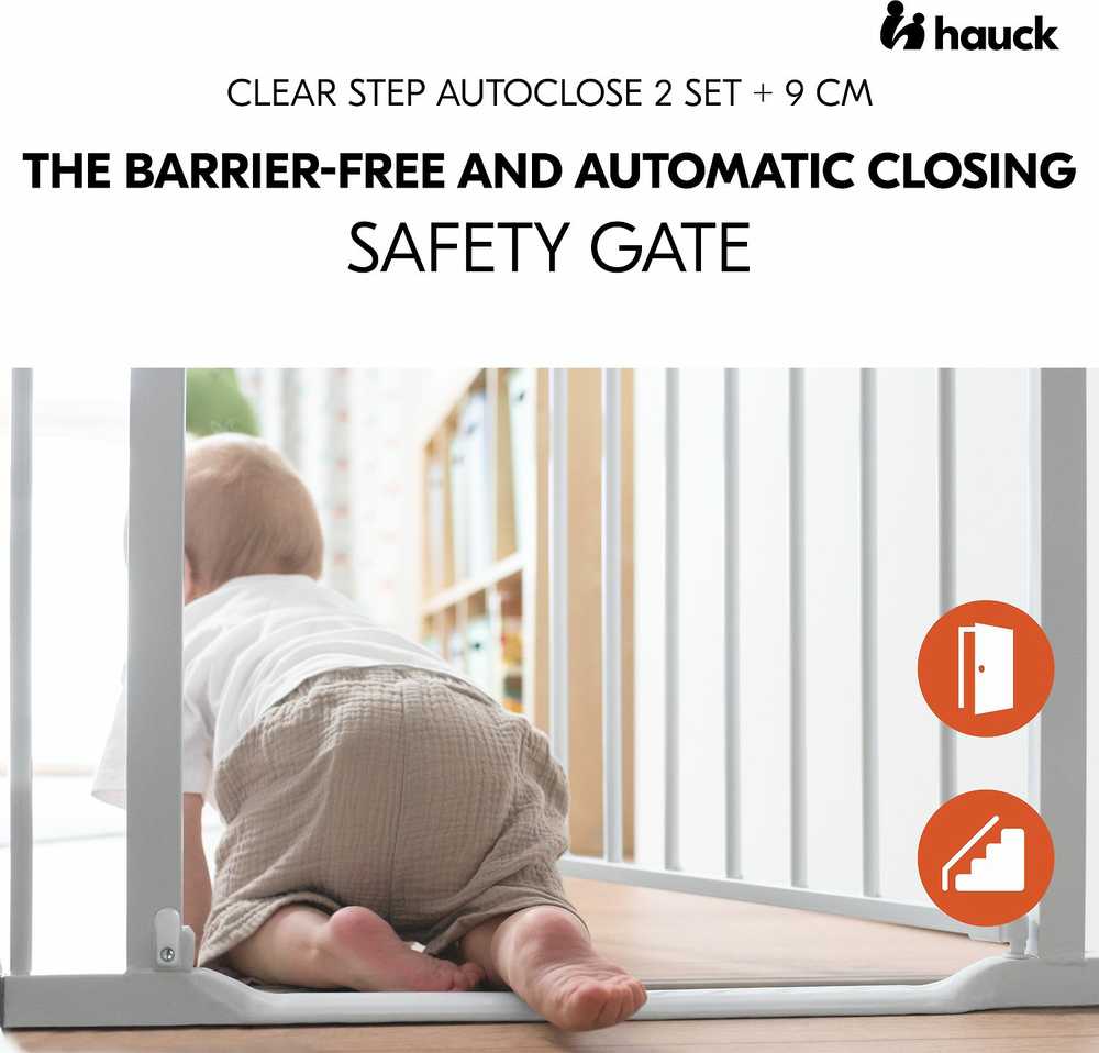 Hauck Clear Step Autoclose 2 -turvaportti, 75 - 80 cm, valkoinen + 9 cm jatkopala