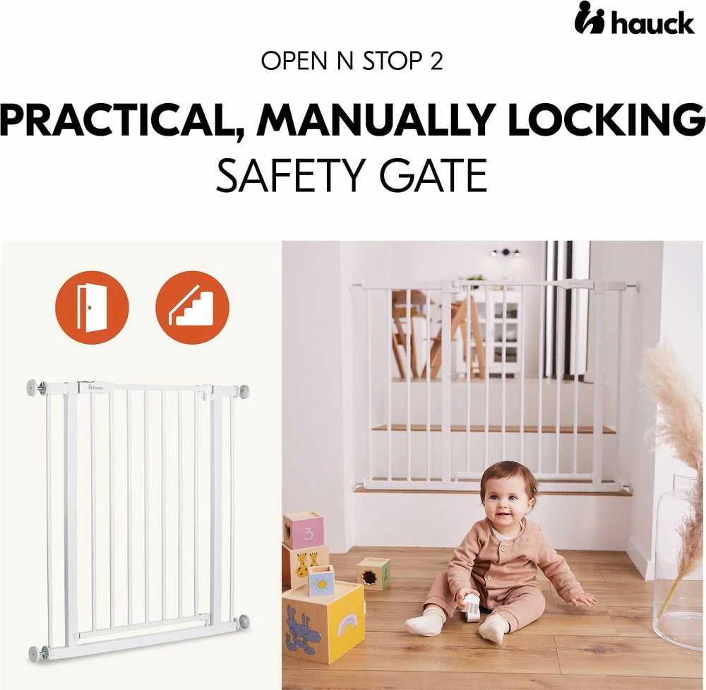 Hauck Open N Stop 2 turvaportti, 75–80 cm, valkoinen