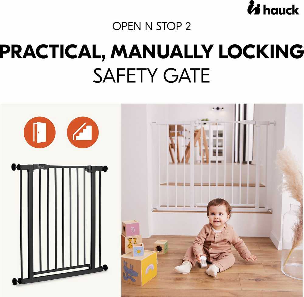 Hauck Open N Stop 2 turvaportti, 75–80 cm, musta