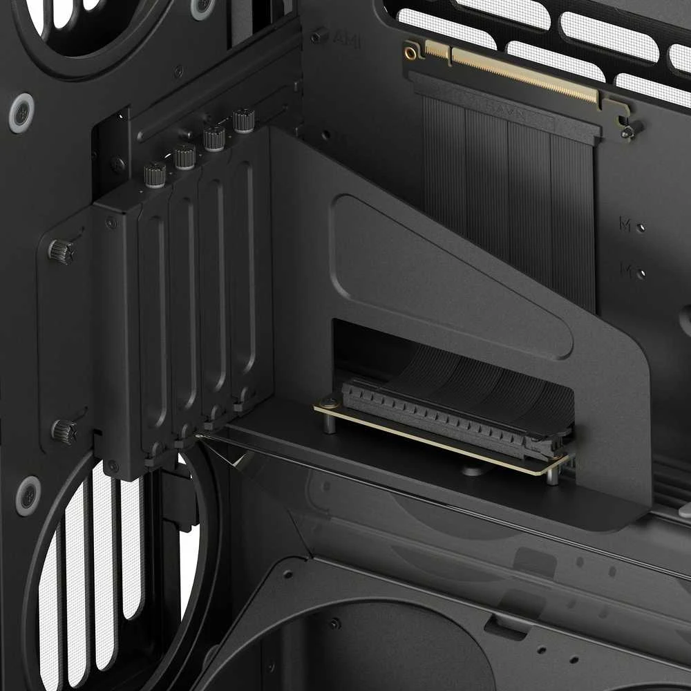 HAVN HS 420 VGPU PC-kompiuterio korpusas, Midi-Tower, E-ATX, Tempered Glass, PCIe 5.0 Riser Kabelis – juodos spalvos