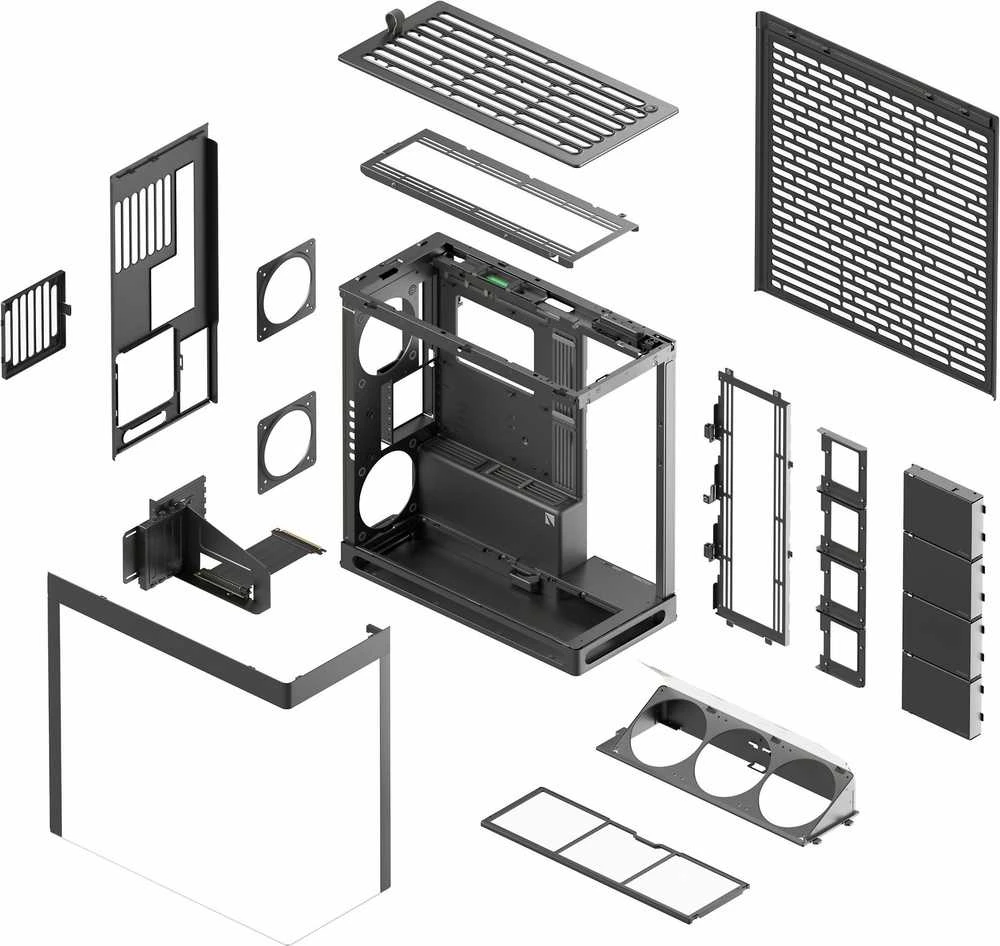 HAVN HS 420 VGPU PC-kompiuterio korpusas, Midi-Tower, E-ATX, Tempered Glass, PCIe 5.0 Riser Kabelis – juodos spalvos