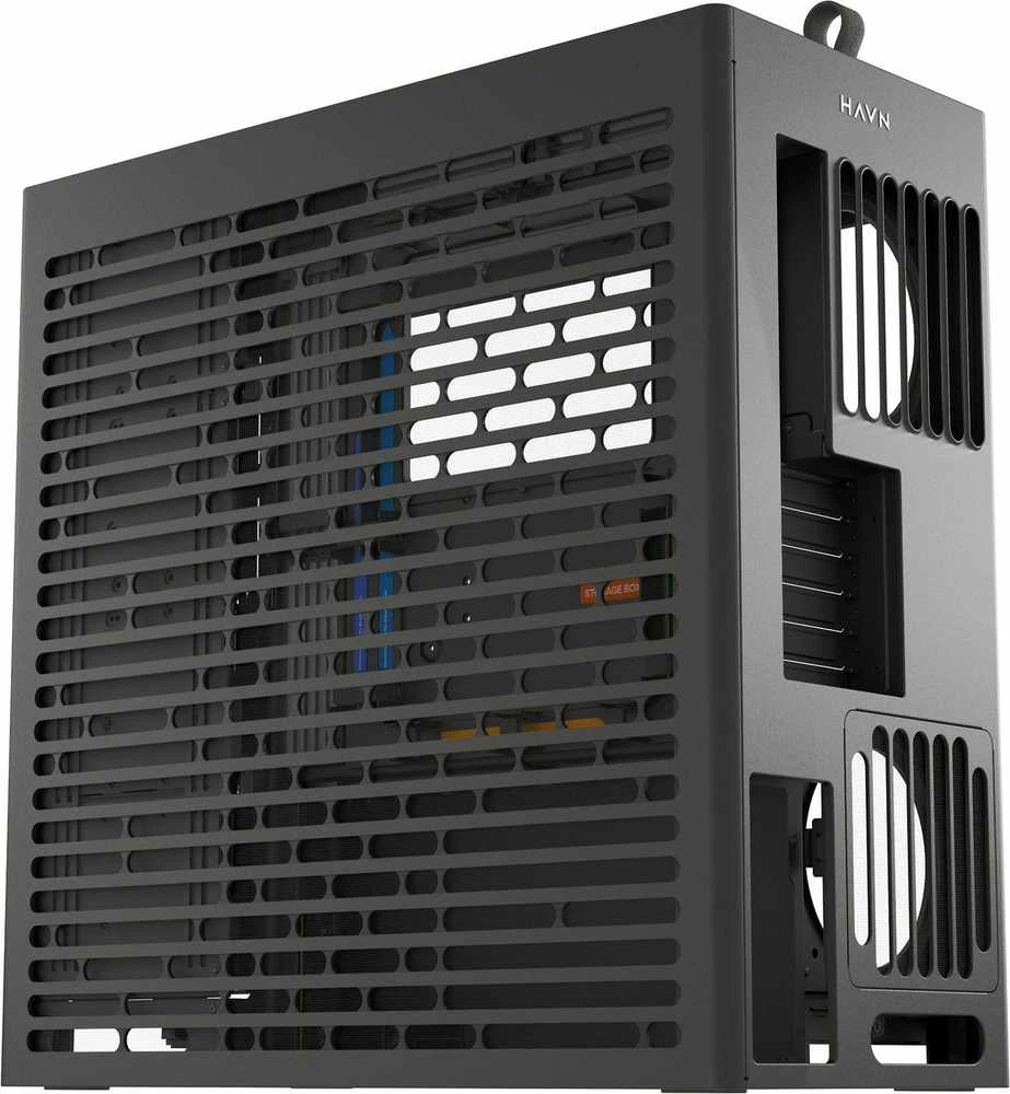 HAVN HS 420 VGPU PC-kompiuterio korpusas, Midi-Tower, E-ATX, Tempered Glass, PCIe 5.0 Riser Kabelis – juodos spalvos
