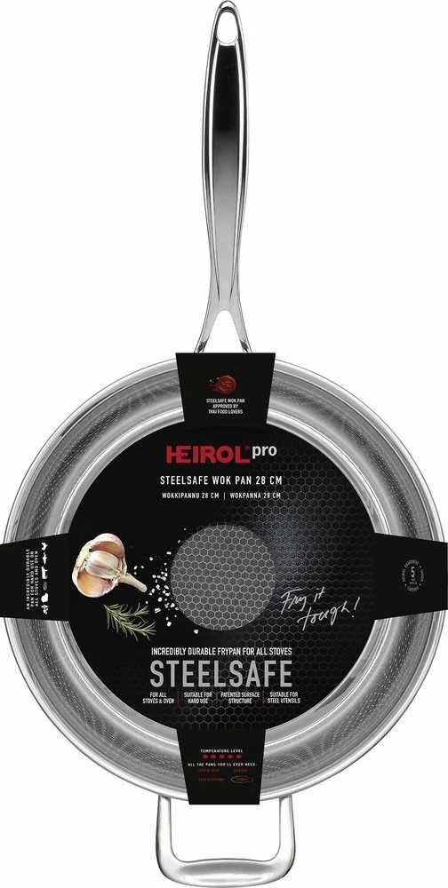 Heirol Pro Steelsafe wok keptuvė, nerūdijantis plienas + nelipni danga, 28 cm