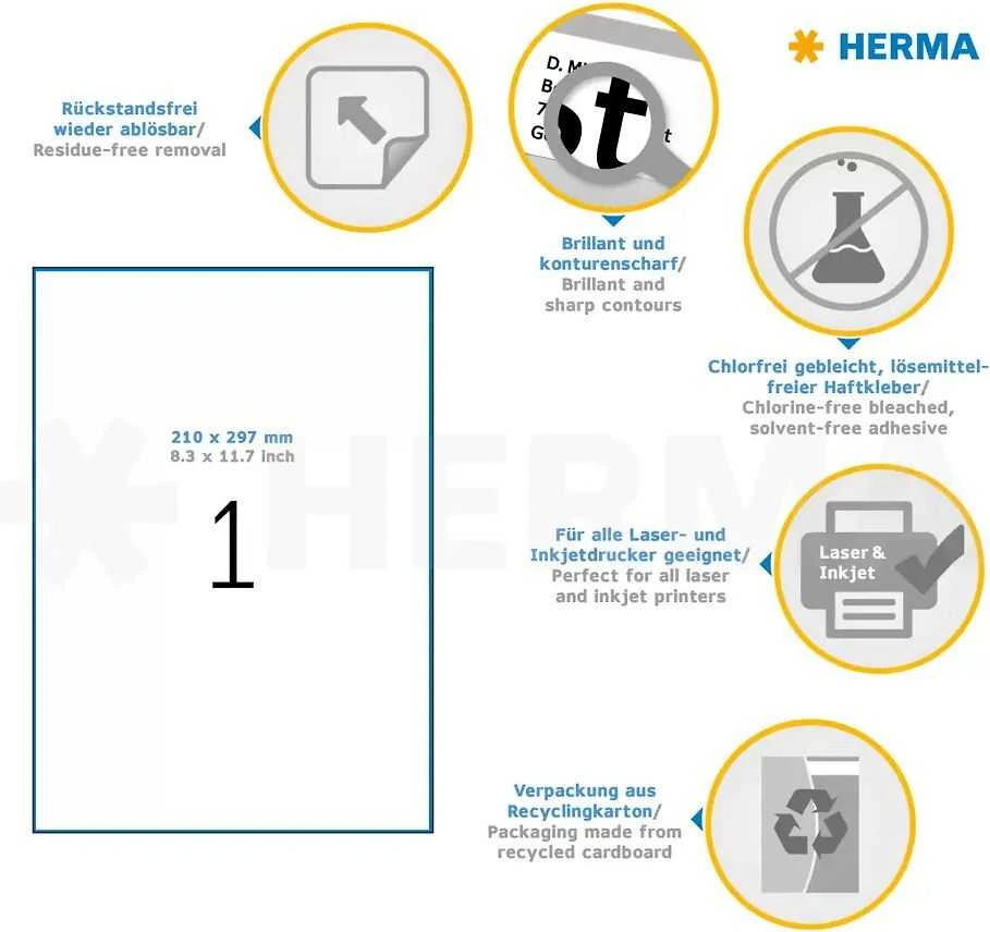 HERMA 10021 etiketė spausdinimui Balta Lipni spausdintuvo etiketė