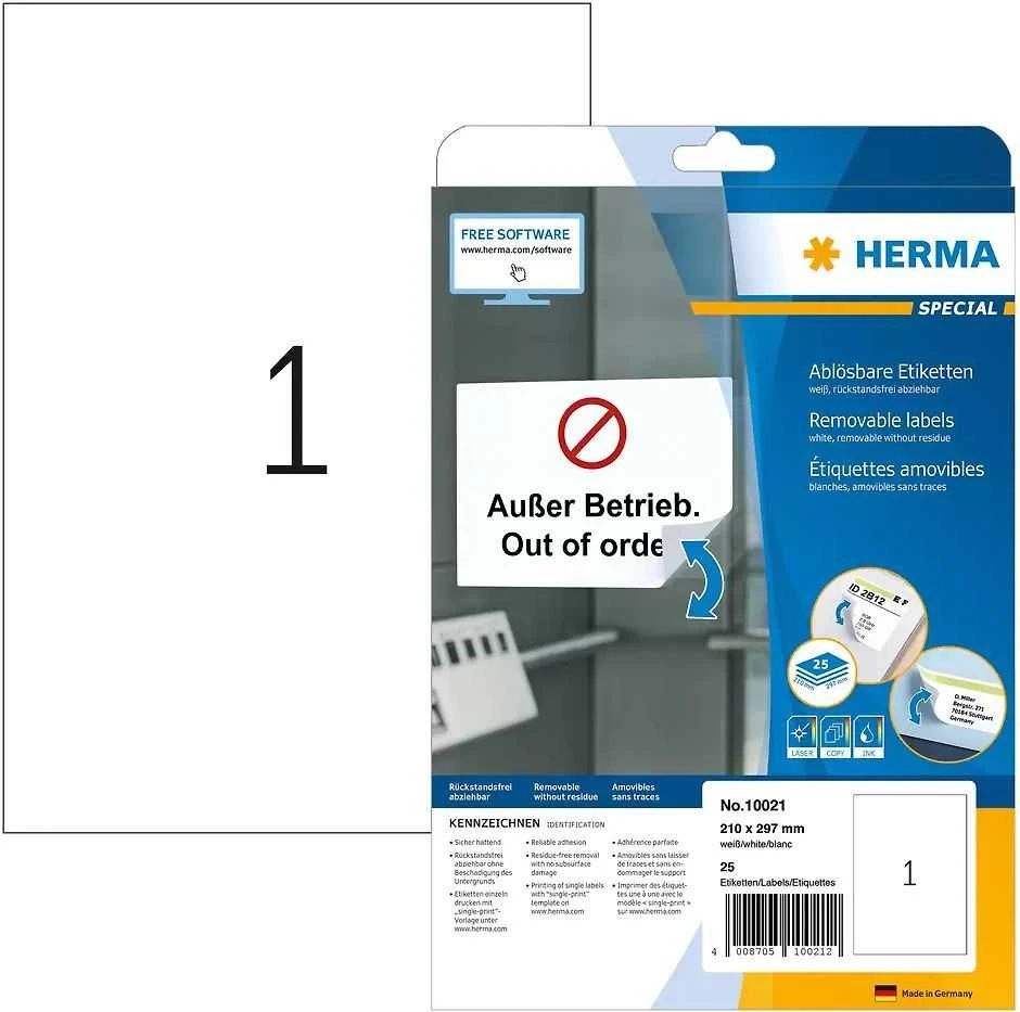 HERMA 10021 etiketė spausdinimui Balta Lipni spausdintuvo etiketė