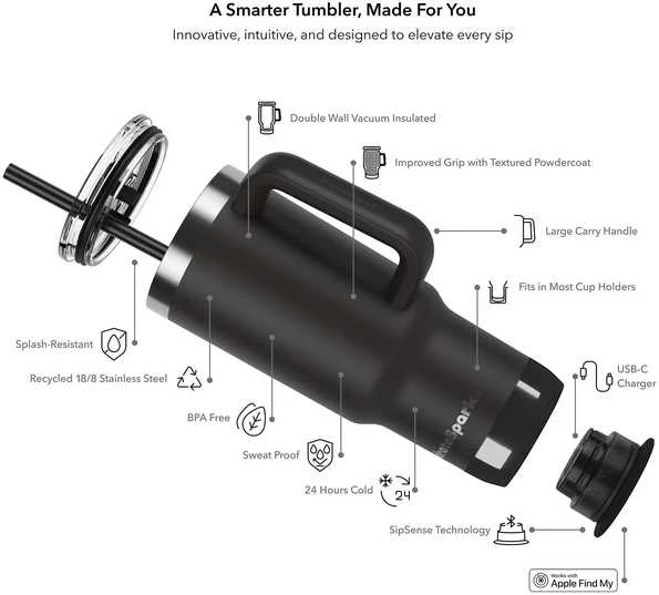 Gertuvė HidrateSpark PRO 2 stiklinė, 887 ml, juoda