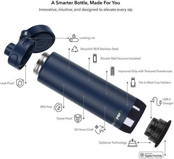HidrateSpark PRO 2 älyjuomapullo, 0,62 l, sininen