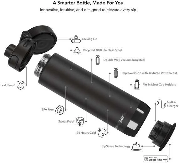 Gertuvė HidrateSpark HidrateSpark PRO 2 Smart Bottle, 621 ml, Juodas