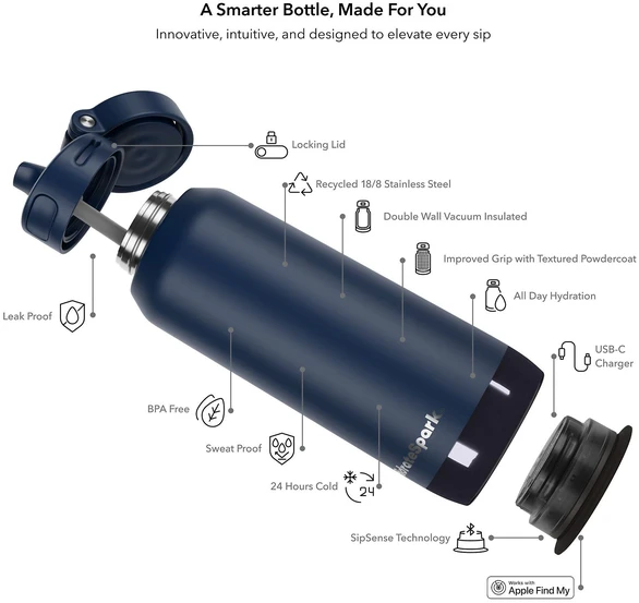 Gertuvė HidrateSpark PRO 2 älyjuomapullo pillillä, 0,95 l, sininen