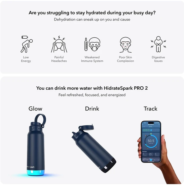Gertuvė HidrateSpark PRO 2 älyjuomapullo pillillä, 0,95 l, sininen