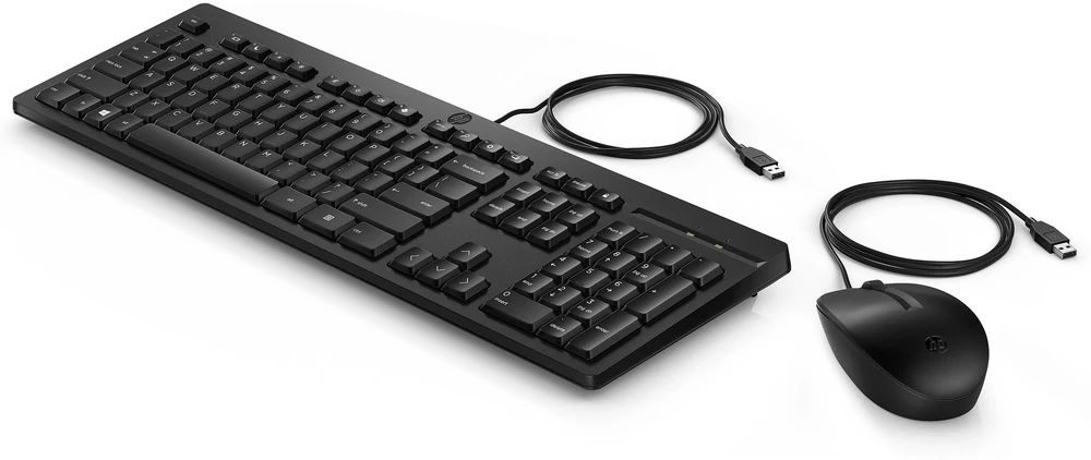 HP 225 Klaviatūra su laidu ir pelė Combo, Full-size (100%), su laidu, USB, Juodas, su pele