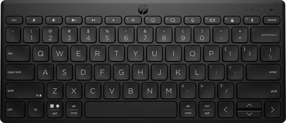 HP 350 kompaktiška kelių įrenginių „Bluetooth“ klaviatūra, belaidė, „Bluetooth“, mechaninė, QWERTY, juoda