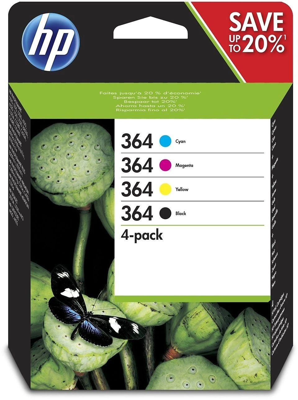 Hewlett Packard (HP) HP 364 Combo 4-Pack Juodas/Cyan/Magenta/Geltona rašalo kasetės, 250/300 puslapių, HP B8550, C5380, D5460