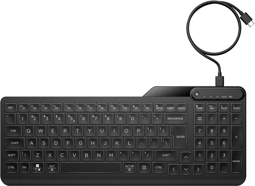 HP 405 Multi-Device su pašvietimu Klaviatūra su laidu, Full-size (100%), su laidu, USB, Membrane, Juodas