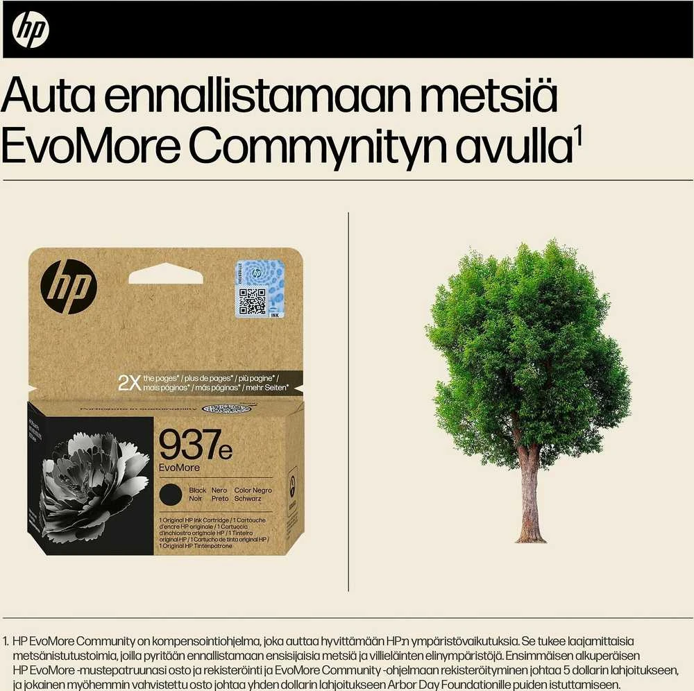 HP 937e EvoMore -mustekasetti, musta