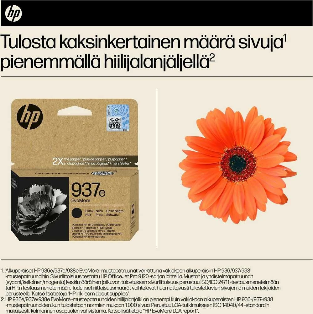 HP 937e EvoMore -mustekasetti, musta