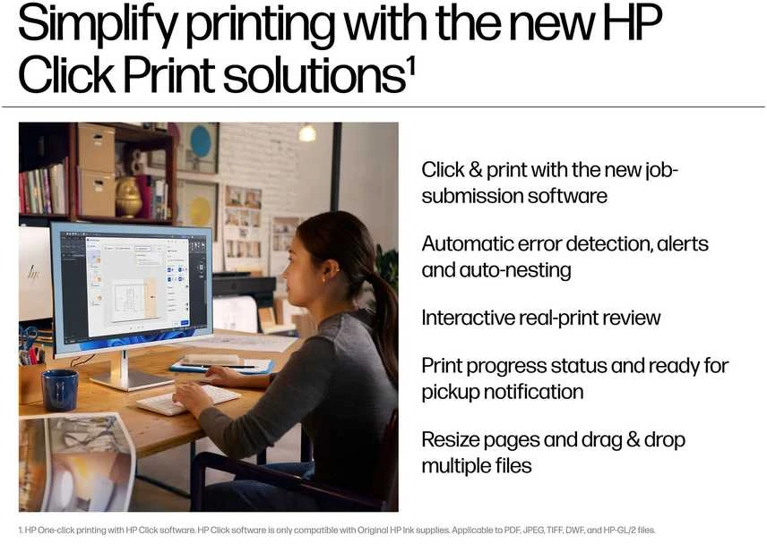 HP DesignJet T870 ploteris - 610 mm (24 colių) didelio formato spausdintuvas - spalvotas - rašalinis - A1 ritinėlis (61,0 cm x 91,4 m) - 2400 x 1200 dpi - iki 0,35 min./puslapis (nespalvotas) / iki 0,35 min./puslapis (spalvotas) - USB 2.0, gigabito LAN, Wi-Fi(n) - pjaustytuvas
