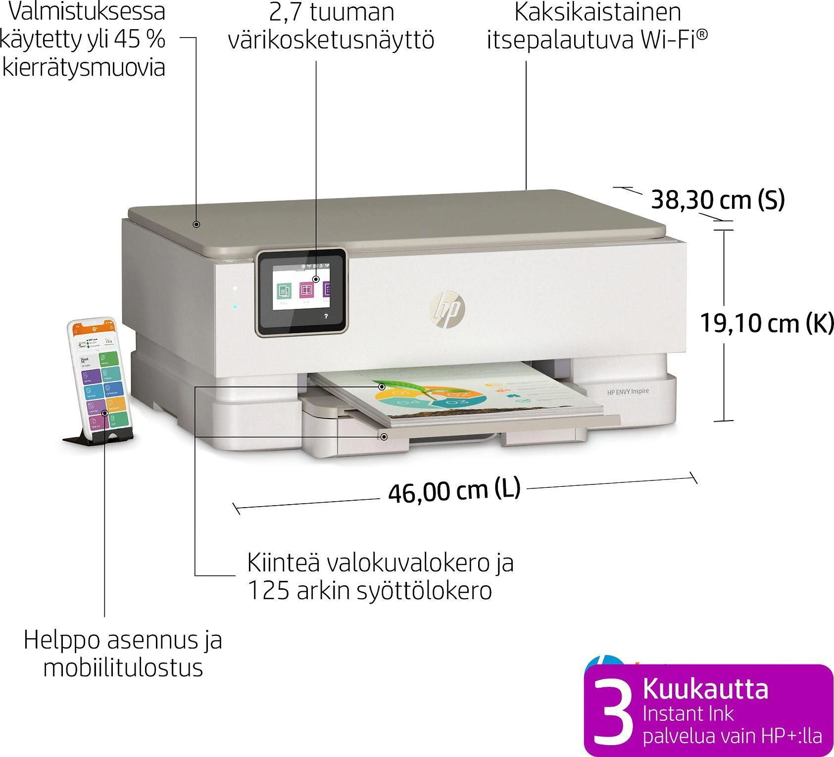 Hewlett Packard (HP) HP Envy Inspire 7220e daugiafunkcis A4 spalvotas rašalinis 10 psl./min. Spausdinti Nuskaityti Kopijuoti Nuotraukos Spausdintuvas