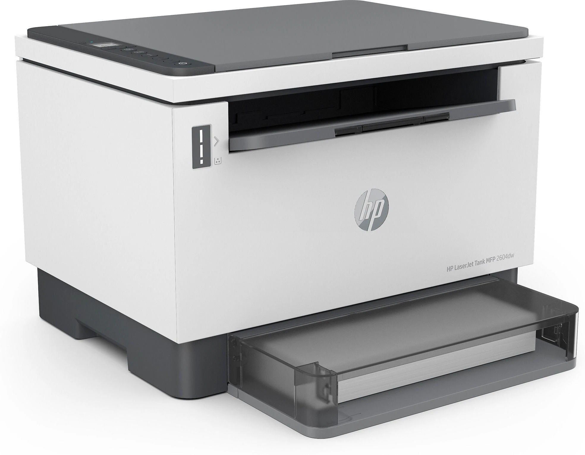 Hewlett Packard (HP) HP LaserJet Tank 2604dw AIO All-in-One Spausdintuvas - A4 Mono lazerinis, Spausdinti/Kopijuoti/Nuskaityti, Auto-Duplex, LAN, Wifi, 22 val., 250-2500 puslapių per mėnesį (pakeičia Neverstop)