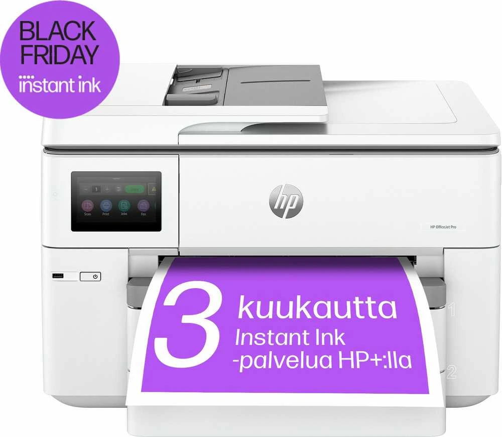 Hewlett Packard (HP) HP OfficeJet Pro 9730e HP+ plataus formato AiO All-in-One Spausdintuvas - A3/A4 spalvotas rašalas, spausdinimas/kopijavimas/nuskaitymas, automatinis dokumentų tiektuvas, automatinis dvipusis, du dėklai, LAN, Wifi, 22 psl. per mėnesį, 250-1500 puslapių (pakeičia OfficeJet Pro 7740)
