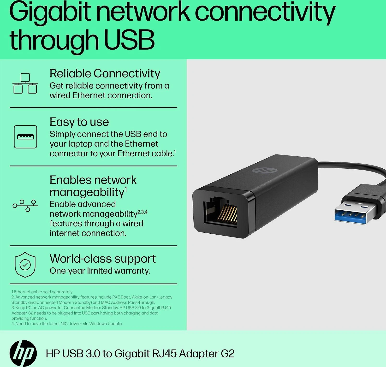 Hewlett Packard (HP) HP USB 3.0 į RJ-45 10/100/1000 Gigabit LAN Ethernet RJ45 Adapteris G2