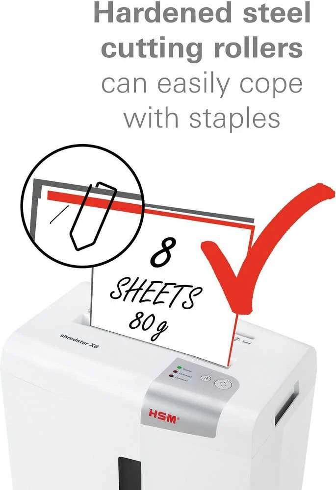 HSM 1044121 HSM Shredstar X8 - skersinis pjūvis 4,5x30mm/ 8 lakštai 80 g/ 18 l šiukšliadėžė/ P-4
