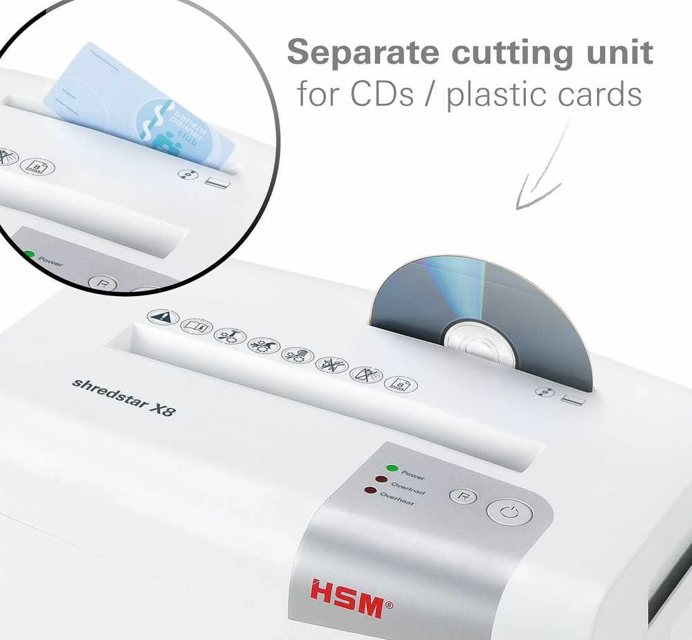 HSM 1044121 HSM Shredstar X8 - skersinis pjūvis 4,5x30mm/ 8 lakštai 80 g/ 18 l šiukšliadėžė/ P-4