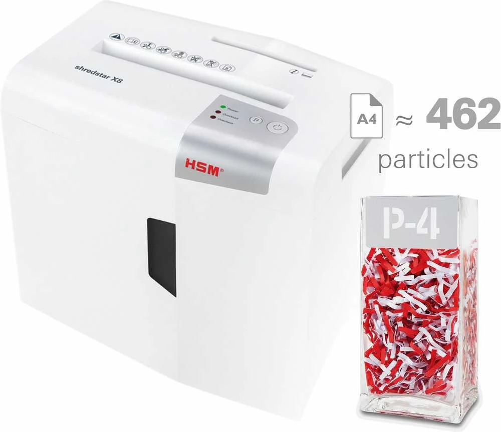 HSM 1044121 HSM Shredstar X8 - skersinis pjūvis 4,5x30mm/ 8 lakštai 80 g/ 18 l šiukšliadėžė/ P-4