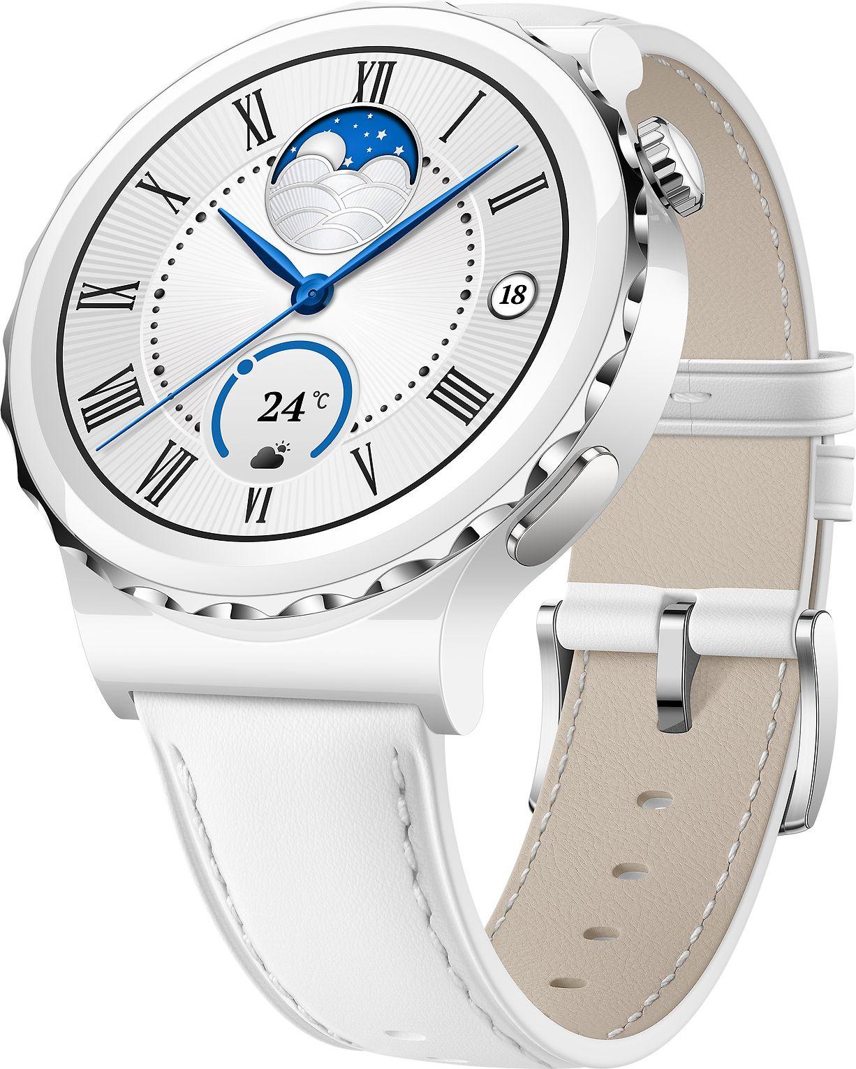 Išmanusis laikrodis Huawei Watch GT 3 Pro, Baltos spalvos korpusas su baltu odiniu dirželiu