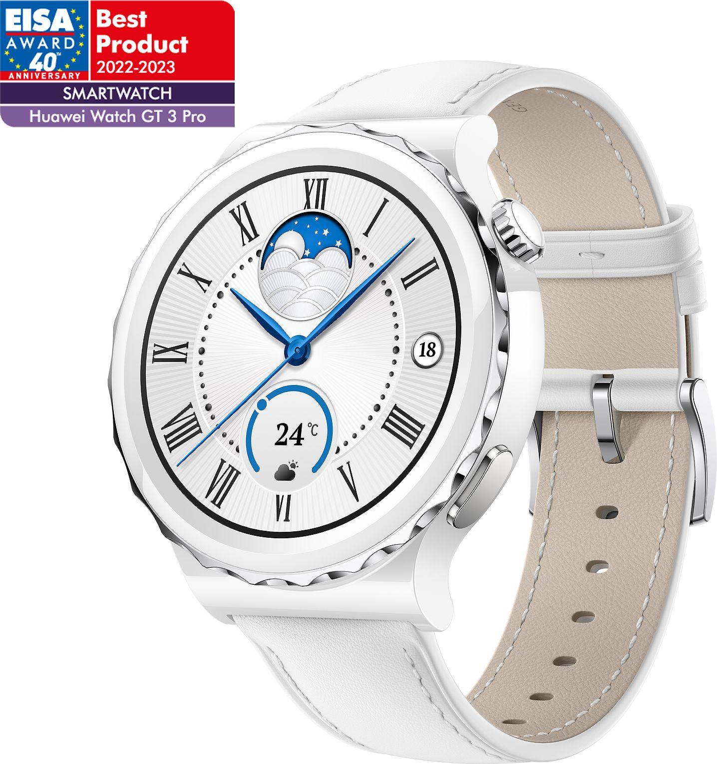 Išmanusis laikrodis Huawei Watch GT 3 Pro, Baltos spalvos korpusas su baltu odiniu dirželiu