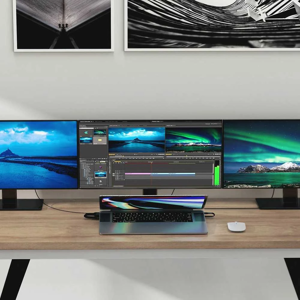 Hiper | „HyperDrive Triple-4K“ prijungimas – skirtas „Intel“ ir „M1/M2 Pro“ / „Max MB Pro“.