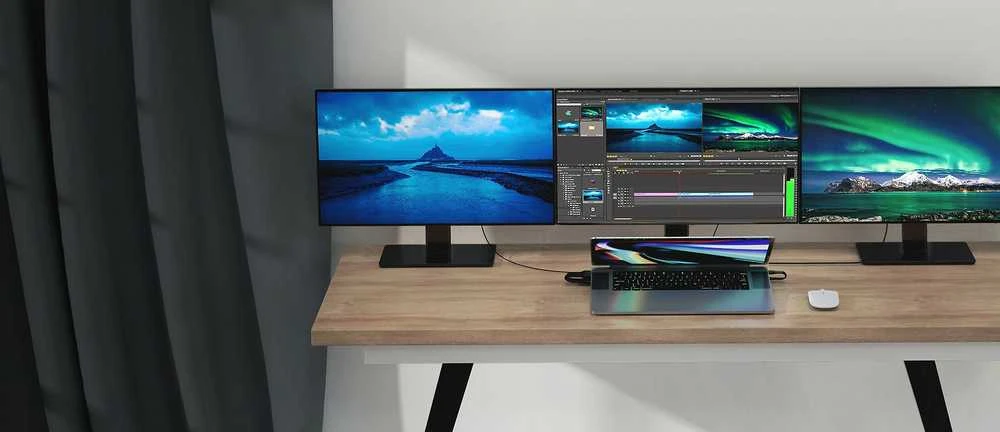 Hiper | „HyperDrive Triple-4K“ prijungimas – skirtas „Intel“ ir „M1/M2 Pro“ / „Max MB Pro“.