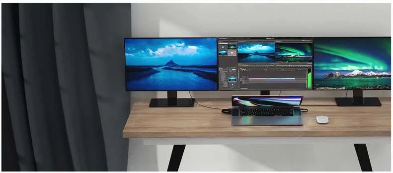 Hiper | „HyperDrive Triple-4K“ prijungimas – skirtas „Intel“ ir „M1/M2 Pro“ / „Max MB Pro“.