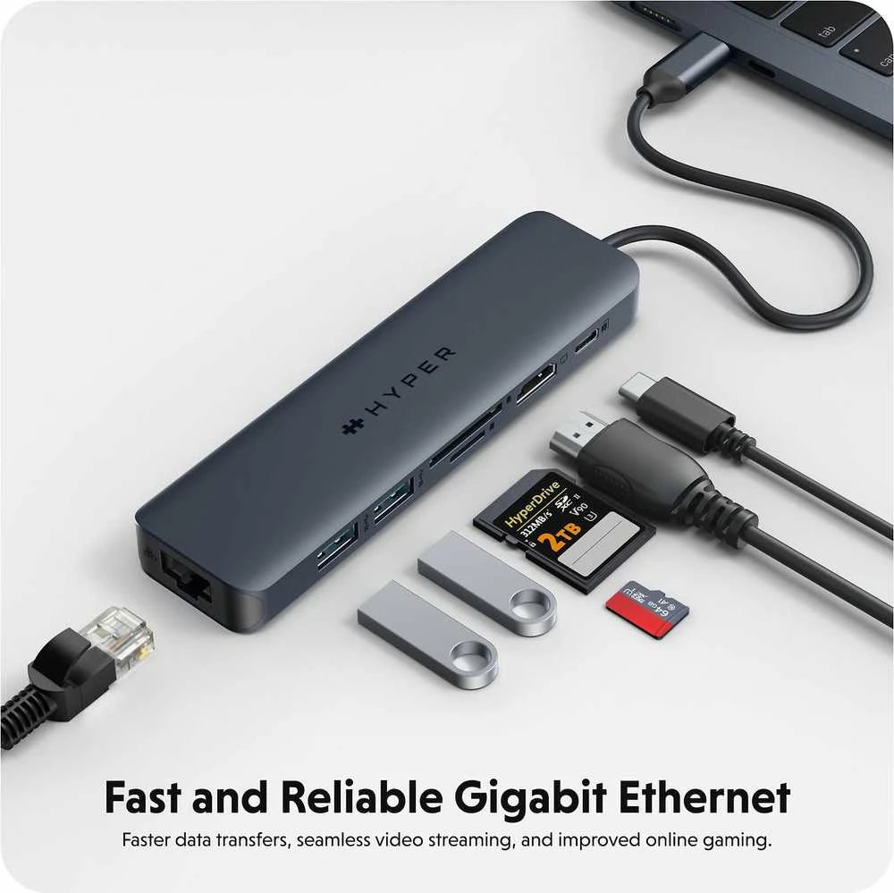 Hiper | „HyperDrive EcoSmart Gen.2“ universalus USB-C 7-in-1 šakotuvas su 100 W PD maitinimo perdavimu