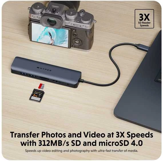 Hiper | „HyperDrive EcoSmart Gen.2“ universalus USB-C 7-in-1 šakotuvas su 100 W PD maitinimo perdavimu