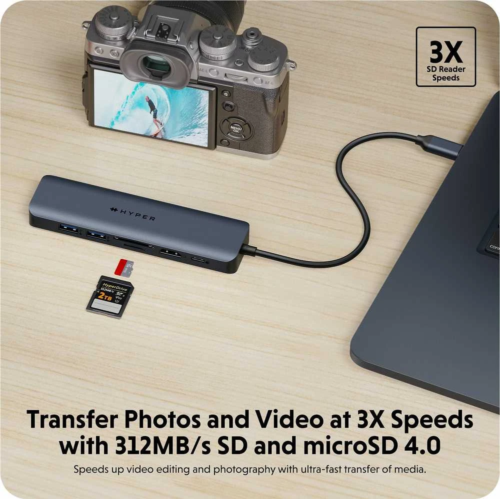Hiper | „HyperDrive EcoSmart Gen.2“ universalus USB-C 7-in-1 šakotuvas su 100 W PD maitinimo perdavimu