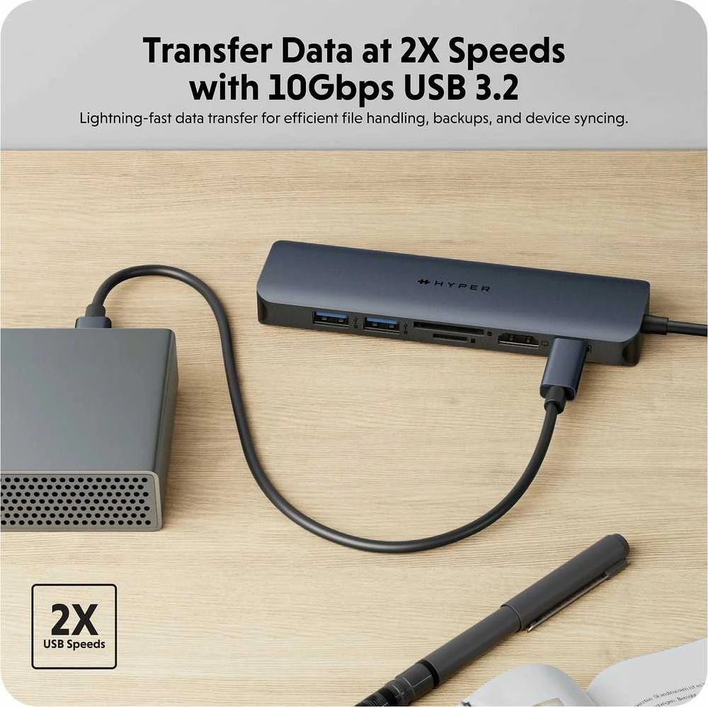 Hiper | „HyperDrive EcoSmart Gen.2“ universalus USB-C 7-in-1 šakotuvas su 100 W PD maitinimo perdavimu
