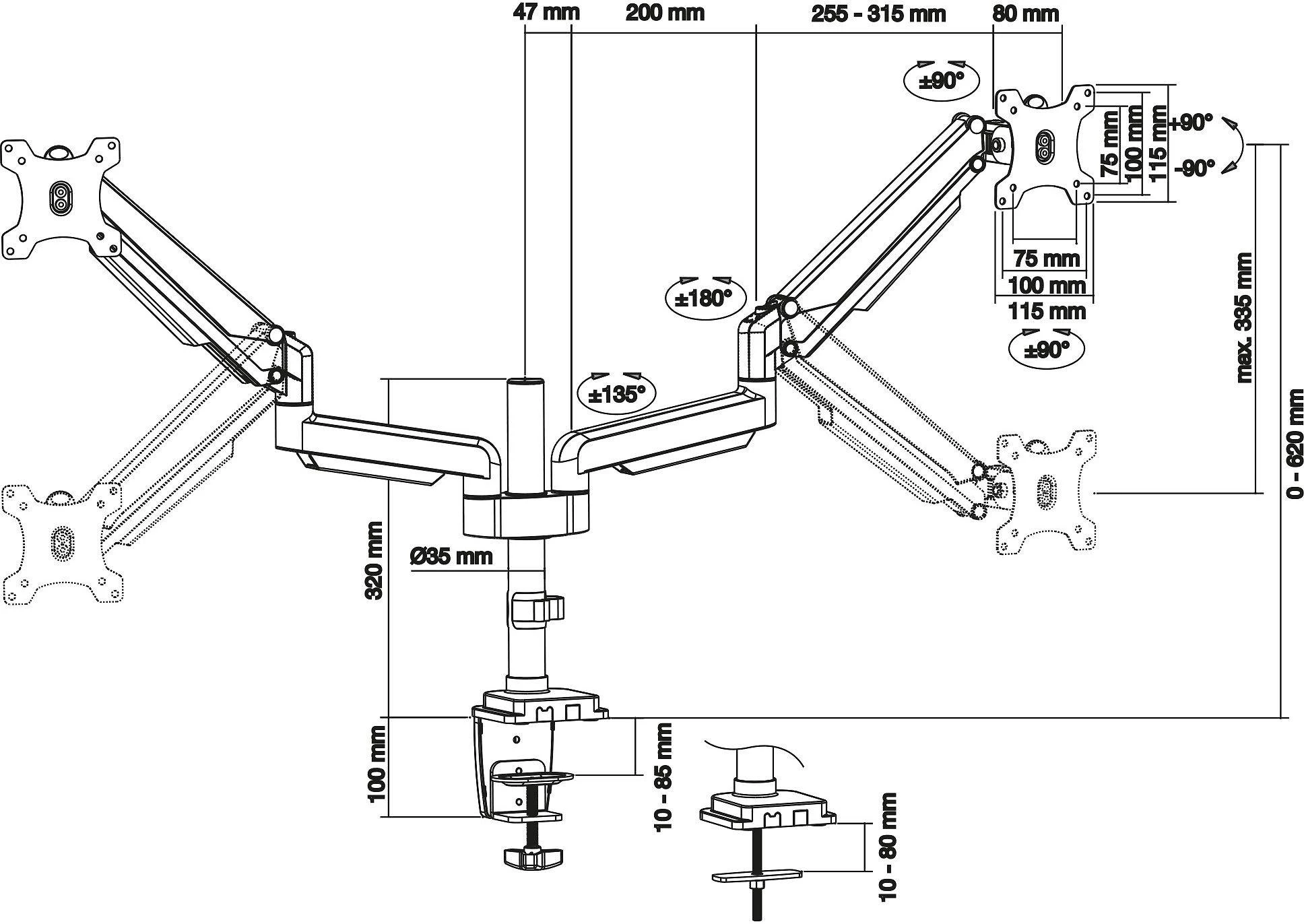 Laikiklis Inline Technology InLine 23160B monitoriaus svirtis dviem monitoriams