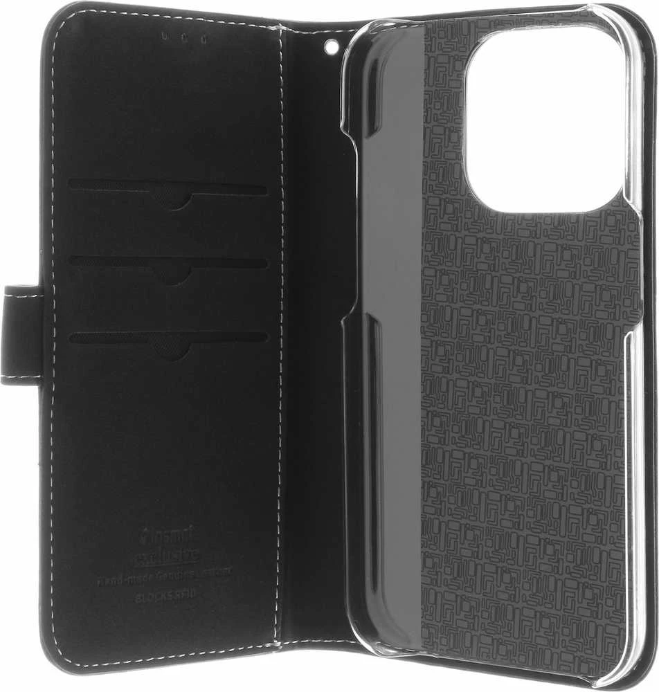 Insmat Exclusive Flip Case piniginės dėklas, iPhone 15 Pro, juodas