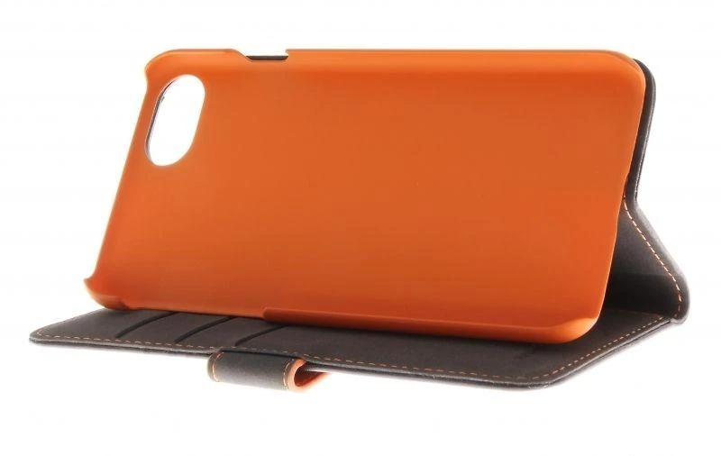 „Insmat Exclusive Flip Case“ piniginės dėklas, skirtas iPhone 6 / 6s / 7/8 / SE juodas / oranžinis