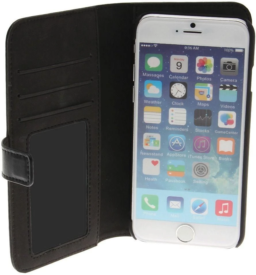 Insmat Flip Case piniginės dėklas, skirtas iPhone 6 / 6s / 7/8 / SE, juodas
