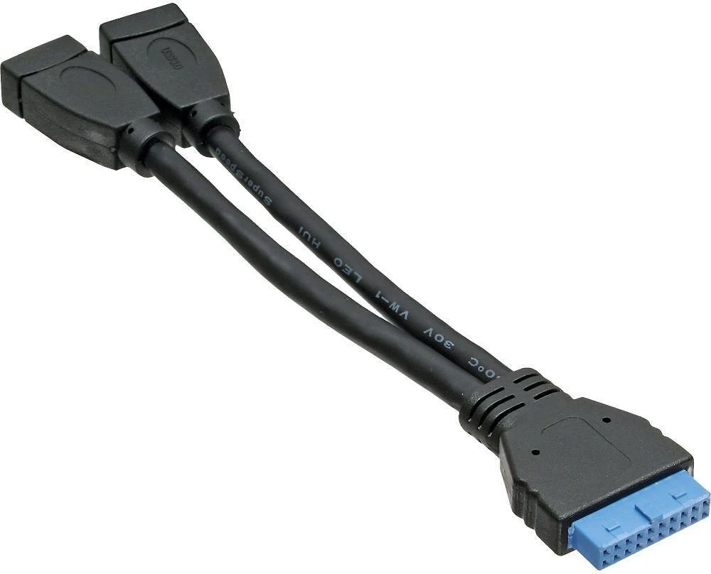 InLine 33445I USB 3.0 adapterio kabelis 2x lizdas A iki kontaktų jungtis, 19 kontaktų