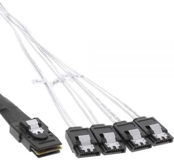 InLine SAS kabelis (OCR), 1x Mini-SAS iki 4x SATA, skaidrus - 0,5 m