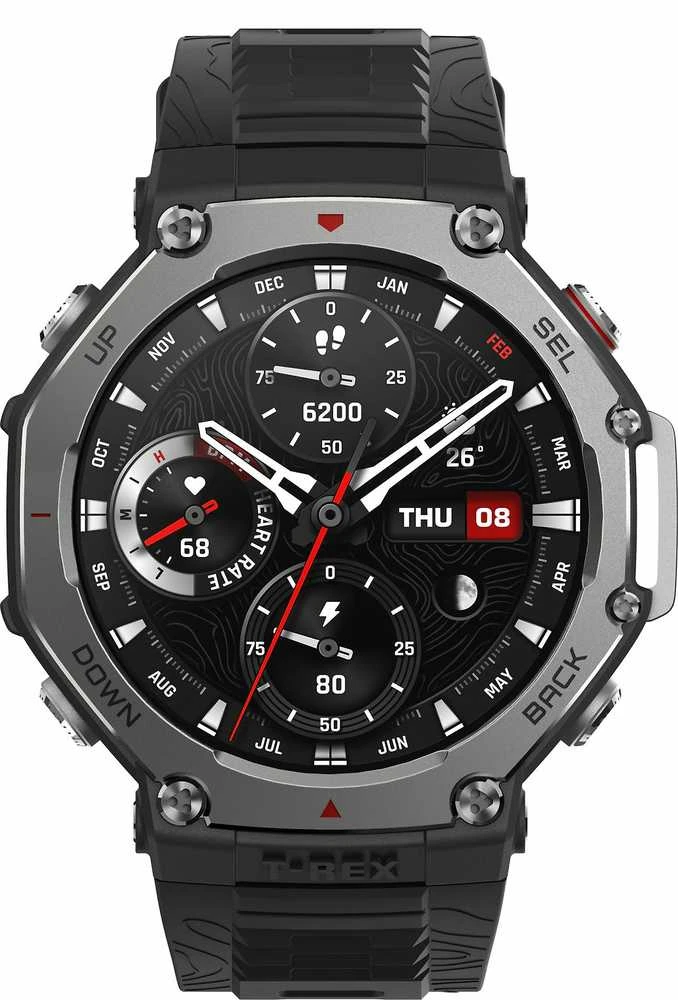 Išmanusis laikrodis Amazfit T-Rex 3, Nerudijančio plieno korpusas su onikso spalvos silikoniniu dirželiu