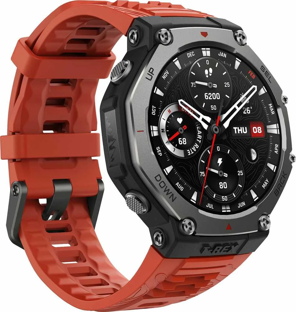 Išmanusis laikrodis Amazfit T-Rex 3, Nerudijančio plieno korpusas su rudos spalvos silikoniniu dirželiu