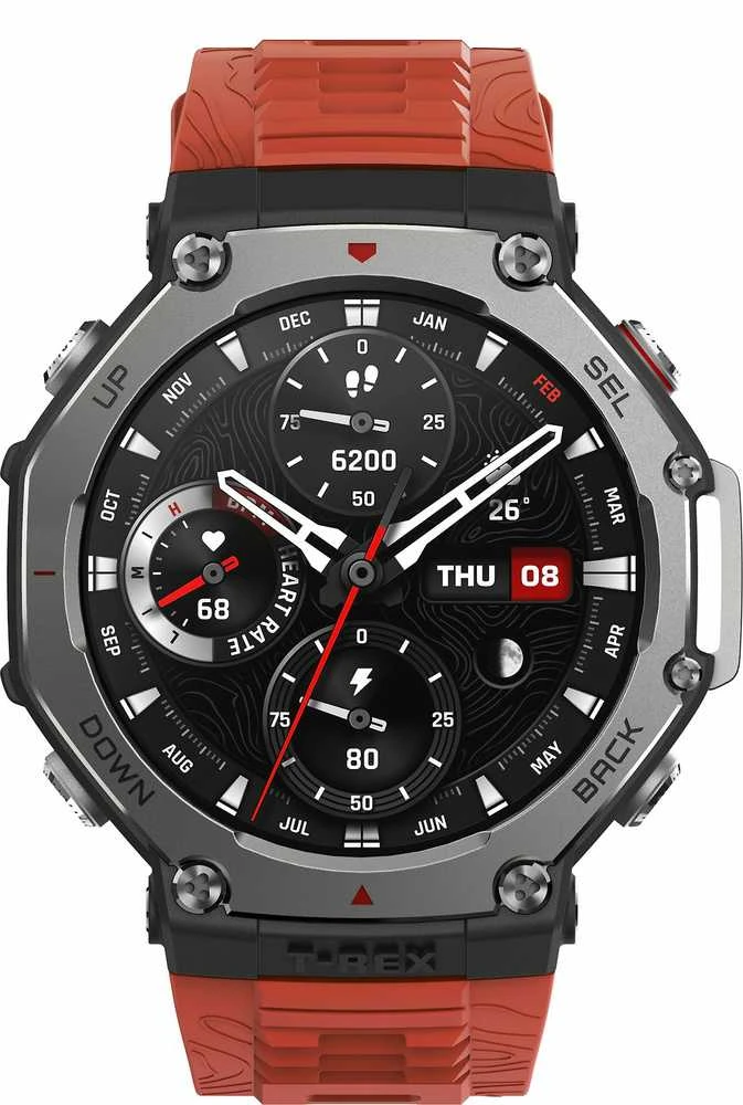 Išmanusis laikrodis Amazfit T-Rex 3, Nerudijančio plieno korpusas su rudos spalvos silikoniniu dirželiu